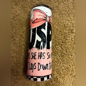 “SUSPECT” Pink and Black Tumbler with Bow Design